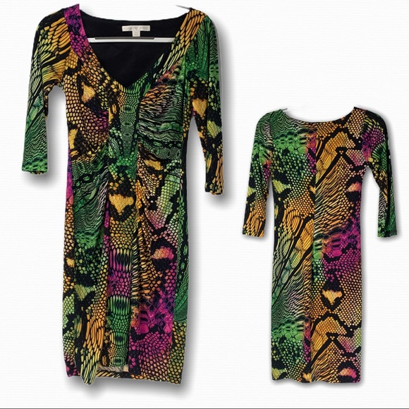 Boston Proper Reptile Print Bodycon Dress - Sz 2 - Picture 12 of 16